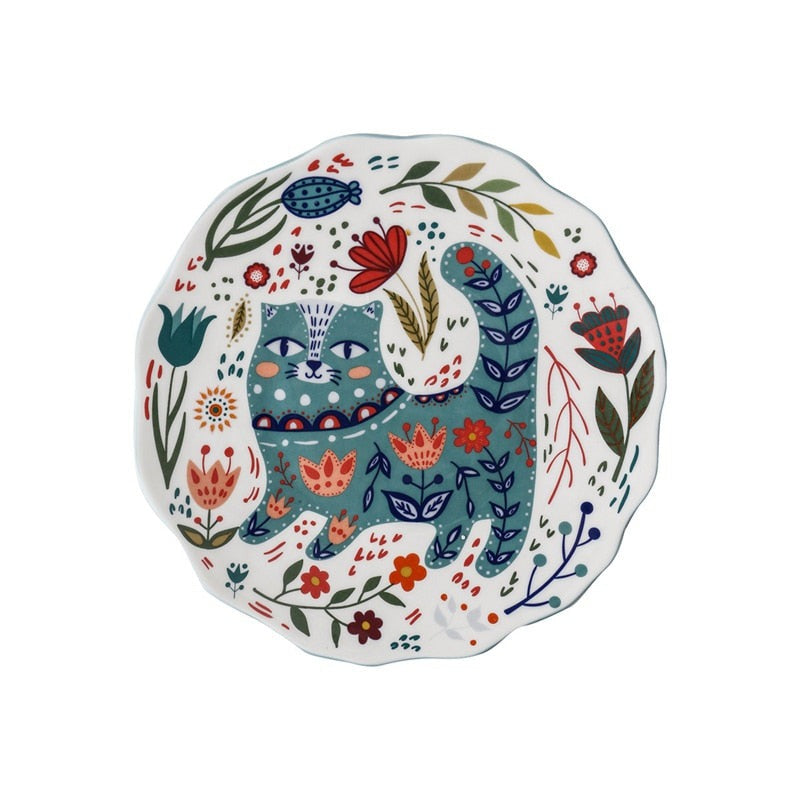 Colorful Cat Under-glazed Dinner Plate