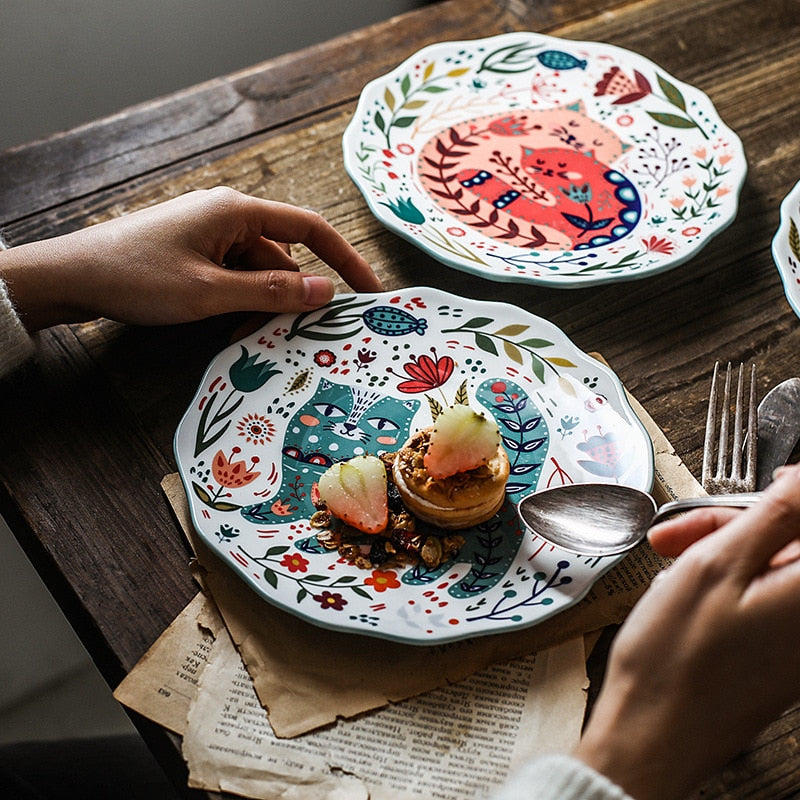 Colorful Cat Under-glazed Dinner Plate