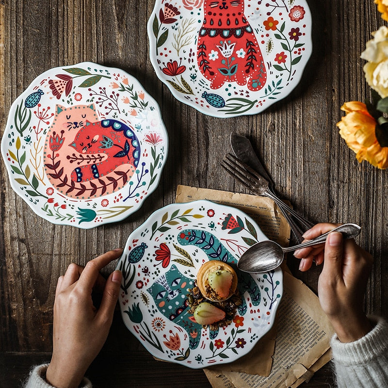 Colorful Cat Under-glazed Dinner Plate