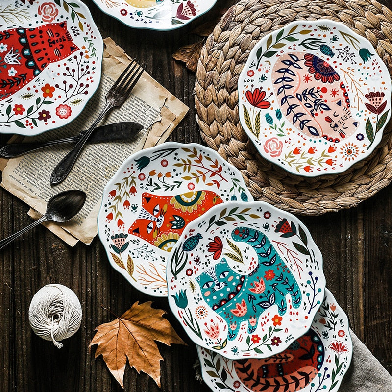 Colorful Cat Under-glazed Dinner Plate