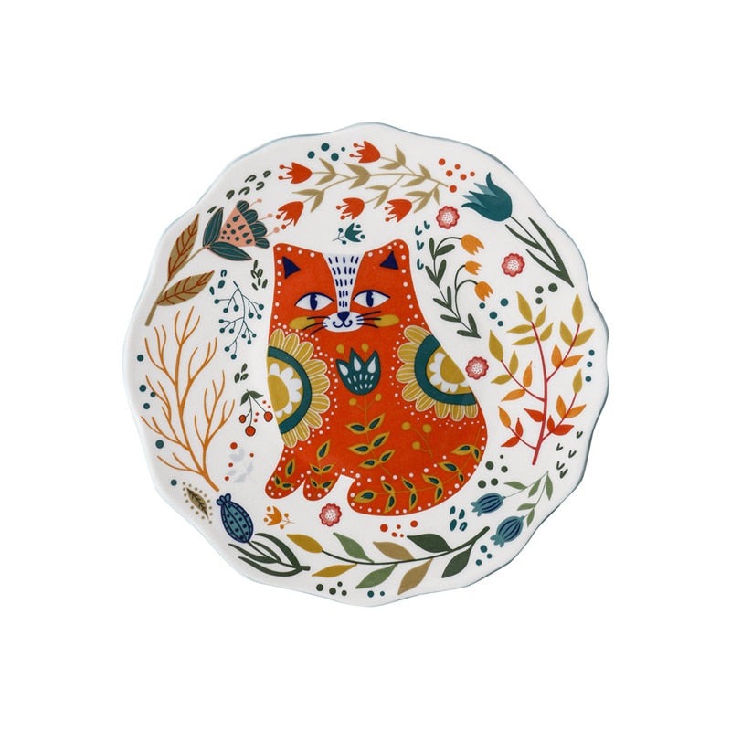 Colorful Cat Under-glazed Dinner Plate