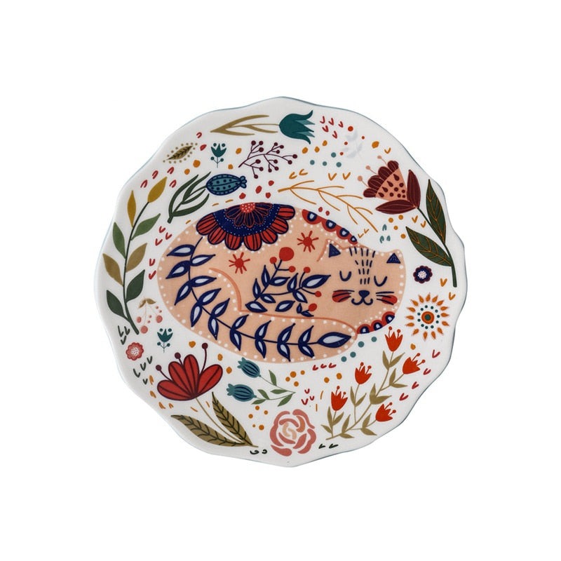 Colorful Cat Under-glazed Dinner Plate