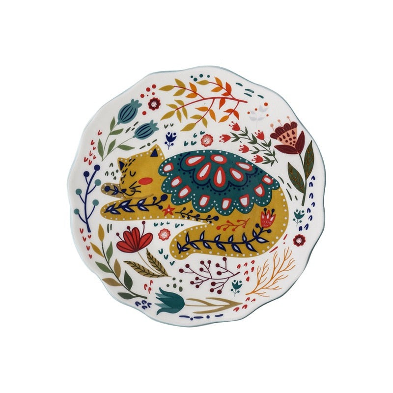 Colorful Cat Under-glazed Dinner Plate