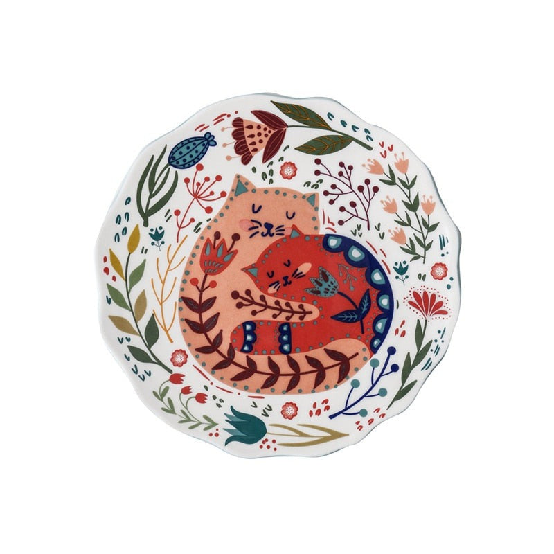 Colorful Cat Under-glazed Dinner Plate