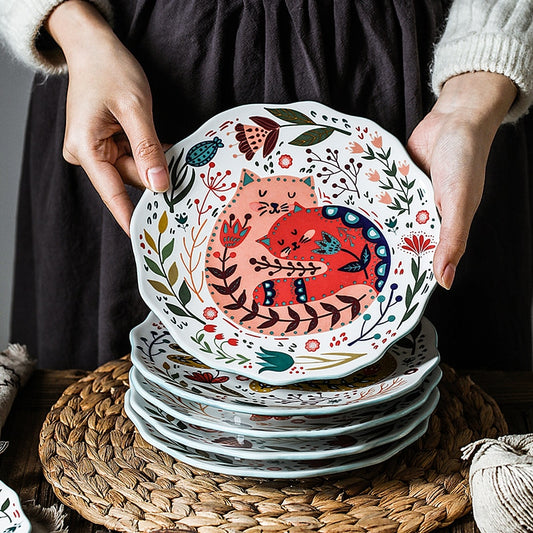 Colorful Cat Under-glazed Dinner Plate