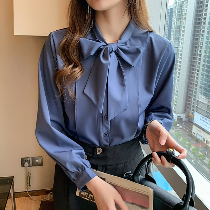 Women's Korean Style Bow Blouse - GlamTron