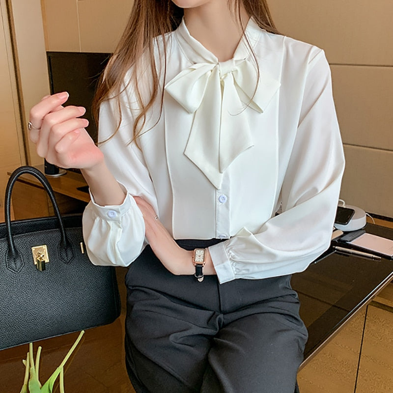 Women's Korean Style Bow Blouse - GlamTron