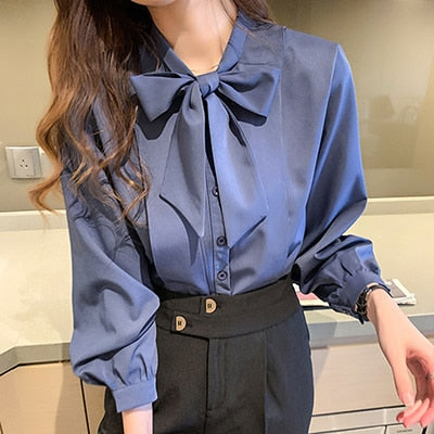 Women's Korean Style Bow Blouse - GlamTron