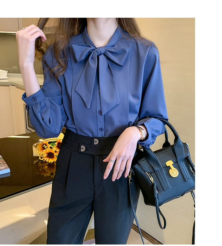 Women's Korean Style Bow Blouse - GlamTron