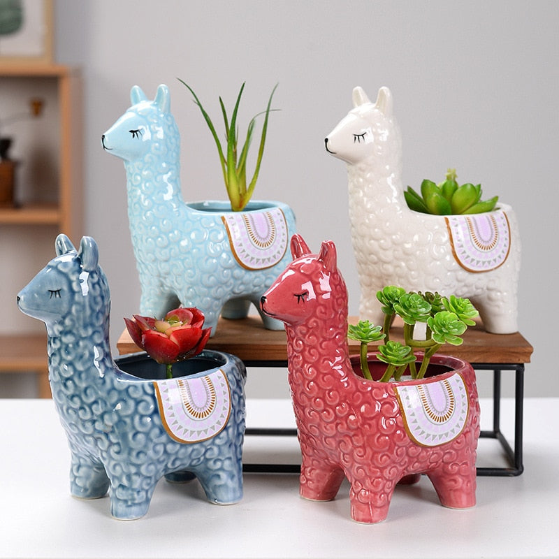 Ceramic Alpaca Flower Pot - Jon & Luck