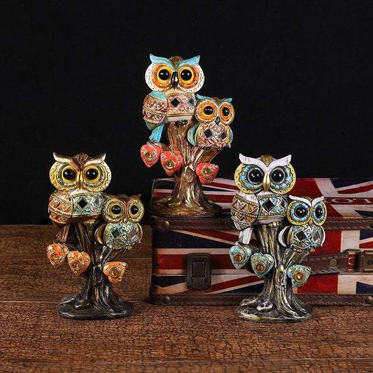 Retro Owl & Owlet Statue - GlamTron